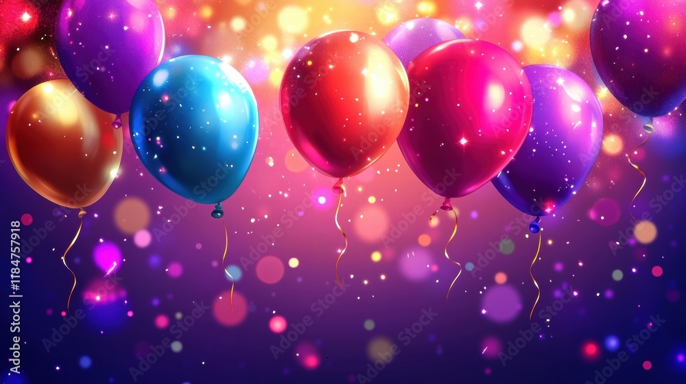 Poster Festive balloons and colorful confetti create an inviting party atmosphere for celebrations at any joyful gathering. Generative AI