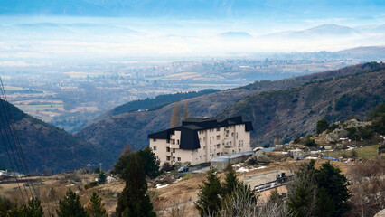 Obraz premium View from the French commune of Font-Romeu-Odeillo-Via, the oldest ski resort, winter, travel, vacation