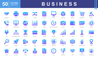 Business user interface icon collection set. Containing evaluation, crisis, success, boss, financial analysis, growth, statistics icon. Simple vectors illustration.
