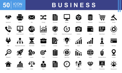 Business user interface icon collection set. Containing evaluation, crisis, success, boss, financial analysis, growth, statistics icon. Simple vectors illustration.