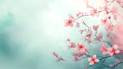 Obraz premium Delicate Pink Blossoms on a Tranquil Teal Background