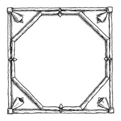 Octagonal Geometric Frame with Ribbon Ornaments Black and White Outline Line Art Drawing