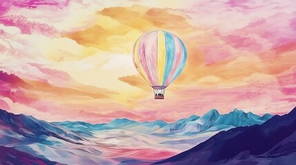Obraz premium Colorful Hot Air Balloon Over Majestic Mountains