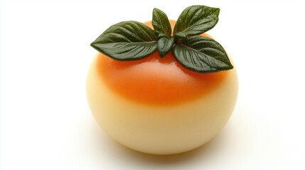 Creamy Dessert with Orange and Basil Garnish on White Background