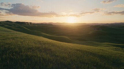 Obraz premium Stunning Sunset Over Rolling Green Hills