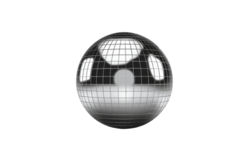 A shiny silver mirror ball reflecting its surroundings, ideal for modern or elegant themed events. 