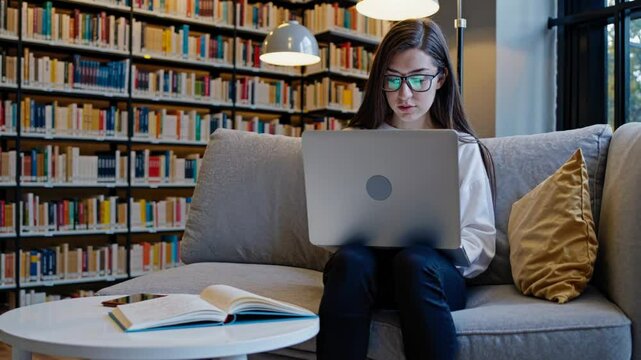 Diligent College Student Preparing for Exams in Library