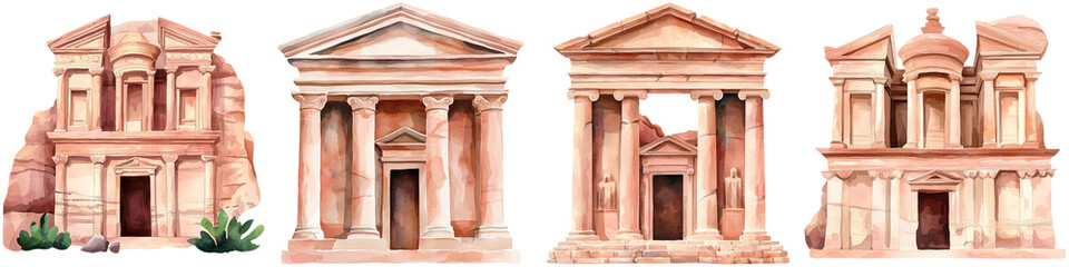 Fototapeta premium Monument cultural and iconic, A collection of ancient architectural structures, showcasing distinct designs and intricate details, representing historical significance and craftsmanship.