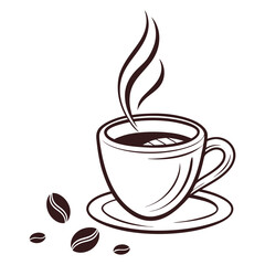 Minimalist Coffee Cup Monochrome Cafe Illustrations with Steam Swirls and Espresso Aesthetic