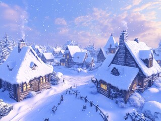A Snow Covered Village Basking In Winter Glow