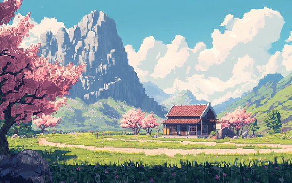 A vibrant pixel art VR game world with retro aesthetics and immersive gameplay.