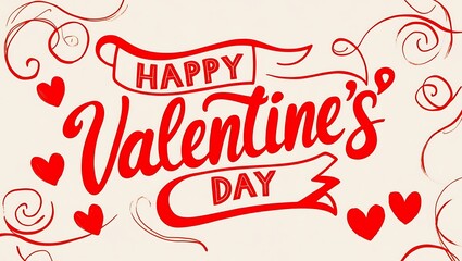 Lettering Happy Valentine's Day banner. Valentine's Day greeting card template with typography text Happy Valentine`s day and a red heart and line on background