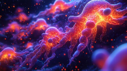 Naklejka premium Abstract bioluminescent organisms glowing brightly in deep space