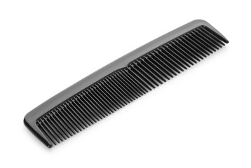 One black plastic comb isolated on white