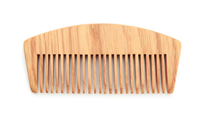 One wooden hair comb isolated on white, top view
