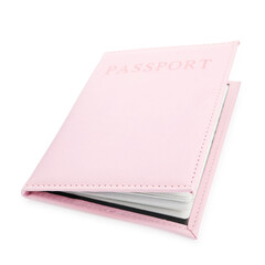 Passport in light pink cover isolated on white