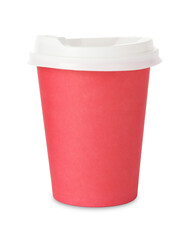 Paper cup with lid on white background. Mockup for design