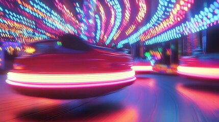  A holographic carnival where rides are made of colorful neon light 