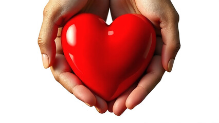 Fototapeta premium Human hands holding a red heart. A high definition cinematic photograph in 8K resolution