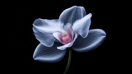 Fototapeta premium blue abstract watercolor X-ray image of elegant floating orchid flower on a black background 