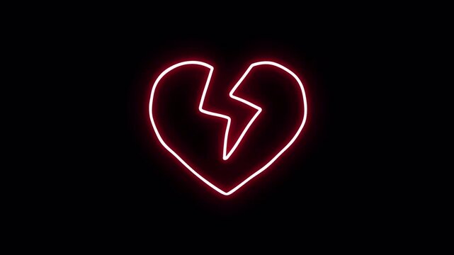 Neon stickers pack with a broken heart. Alpha channel transparency