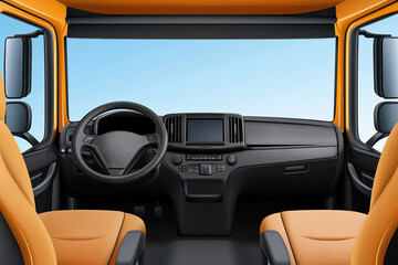 Fototapeta premium Modern truck interior with comfortable seats and clear dashboard view
