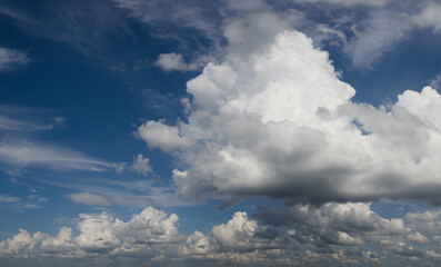 Dramatic clouds in blue sky before thunderstorm