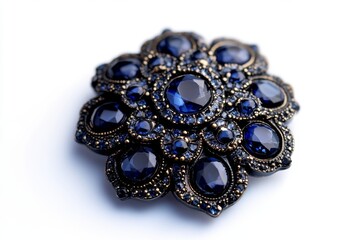 An elegant and sophisticated blue gemstone brooch. Its intricate design features shiny sapphires and sparkling accents. Perfect for adding a touch of luxury. Generative AI