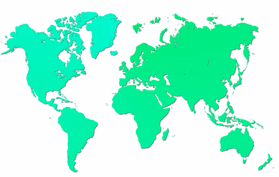 map of the world, green gradient with shadow
