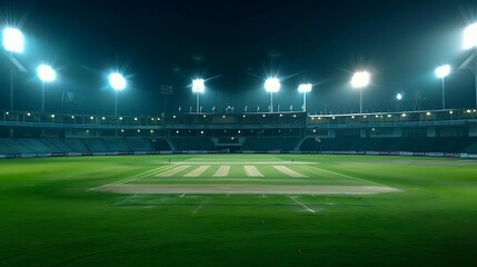 Fototapeta premium Soccer field at night with lights in the stadium
