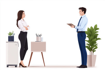 Obraz premium Business professionals engaged in conversation in a modern office setting
