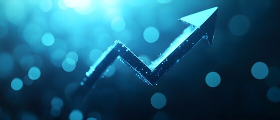Obraz premium A dynamic arrow pointing upwards, symbolizing growth and progress in a vibrant blue environment. This image represents success, finance, and upward trends in business.