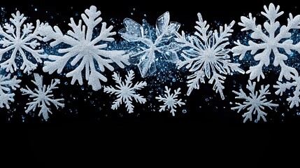 Christmas-themed winter snowflake border, isolated. 