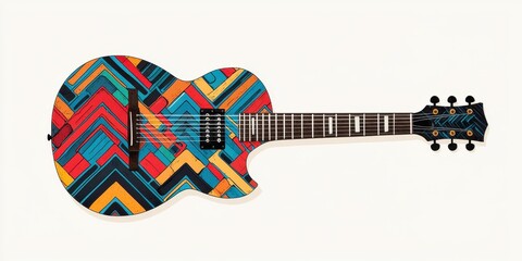 Vibrant silk screen printed minimalist guitar art digital studio graphic design contemporary top view unique aesthetic