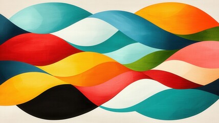 Vibrant waves of colorful modern abstract silk screen print artistic display contemporary style studio environment