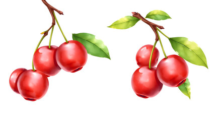 Cherry, watercolor painting style illustration. Vector set. Generative AI