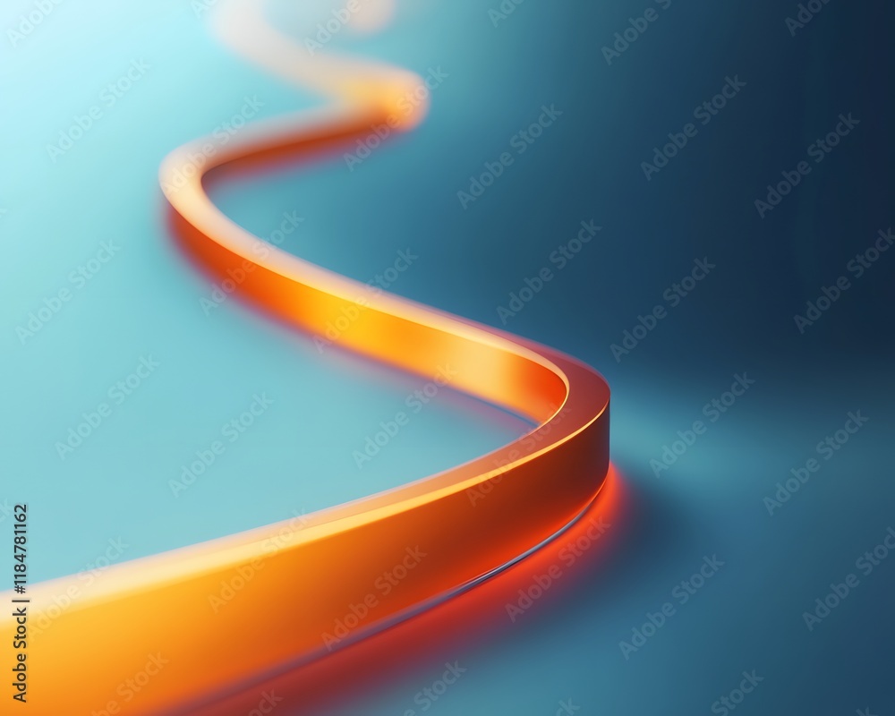 Poster abstract orange line flowing on a gradient blue background, creating a dynamic visual effect.