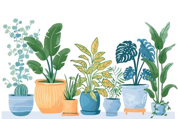 Obraz premium Interior living room with tropical plants in pots. 3D rendering