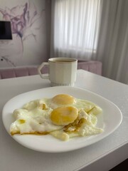 Breakfast eggs coffee. High quality photo