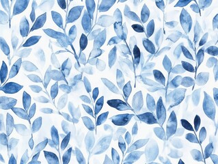 Fototapeta premium Watercolor Blue Leaves Seamless Pattern Design