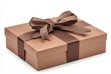 Brown gift box tied with brown satin ribbon