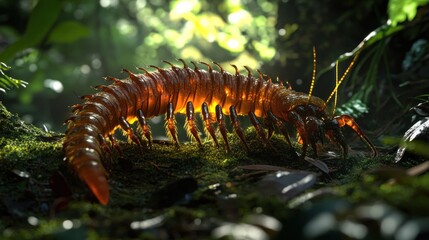 Fototapeta premium Giant Centipede Crawling Through Jungle Undergrowth