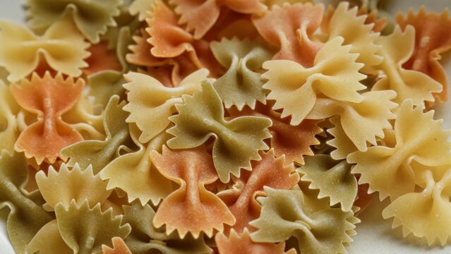 Close-up of colorful bowtie pasta in a textured pattern