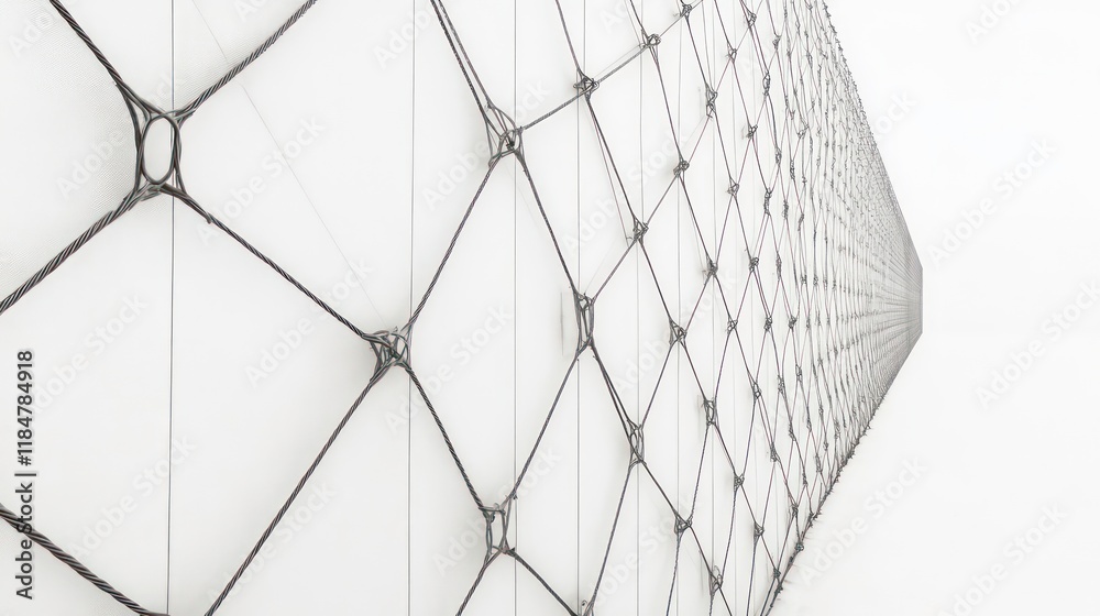 Poster Abstract geometric pattern of interconnected lines and nodes, resembling a net or grid, receding into the distance against a bright background.