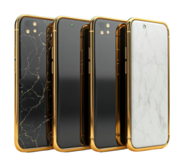 Stylish black and gold smartphones on modern tech collection clean environment high fidelity view isolated on transparent background png