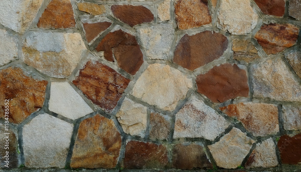 Poster weathered stone wall texture with irregular tan, orange, and gray patterns, ideal for background des