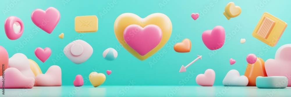 Leinwandbilder floating 3d chat bubbles, hearts, and arrows create a vibrant atmosphere for expressive communicatio