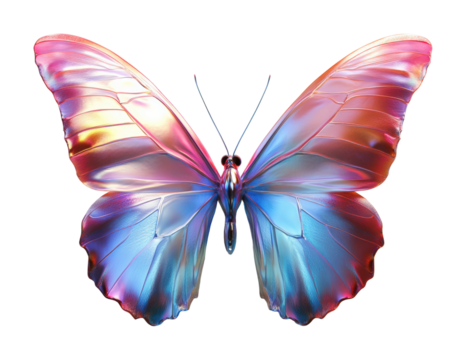 Iridescent butterfly display nature's wonders digital vibrant colors high fidelity holographic effect isolated on transparent background png