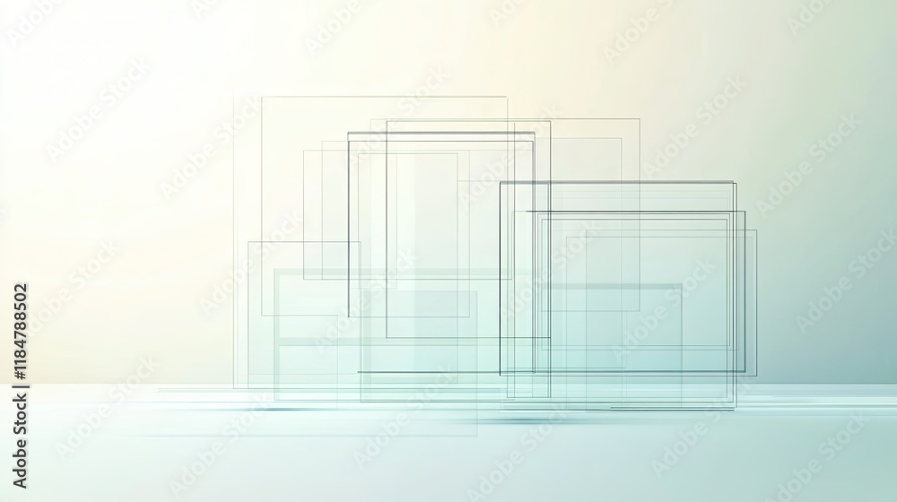 Poster professional wireframe with clean edges and soft shadows on light gradient background leaving plenty