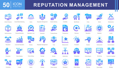 Reputation Management icon collection set. Containing reputation, brand, trust, perception, online presence, public image, credibility icon. Simple vectors illustration.